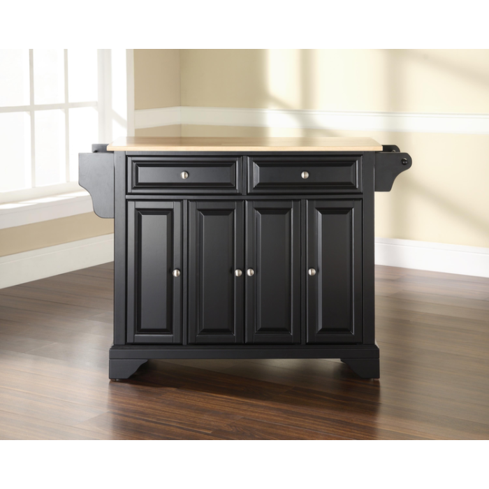 LaFayette Natural Wood Top Kitchen Island in Black Finish