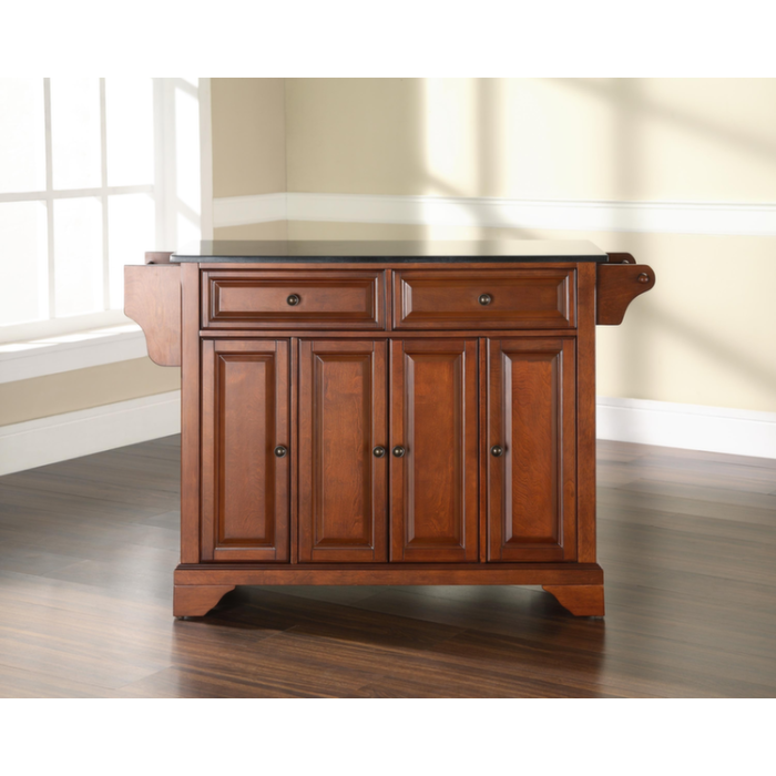 LaFayette Solid Black Granite Top Kitchen Island in Classic Cherry Finish