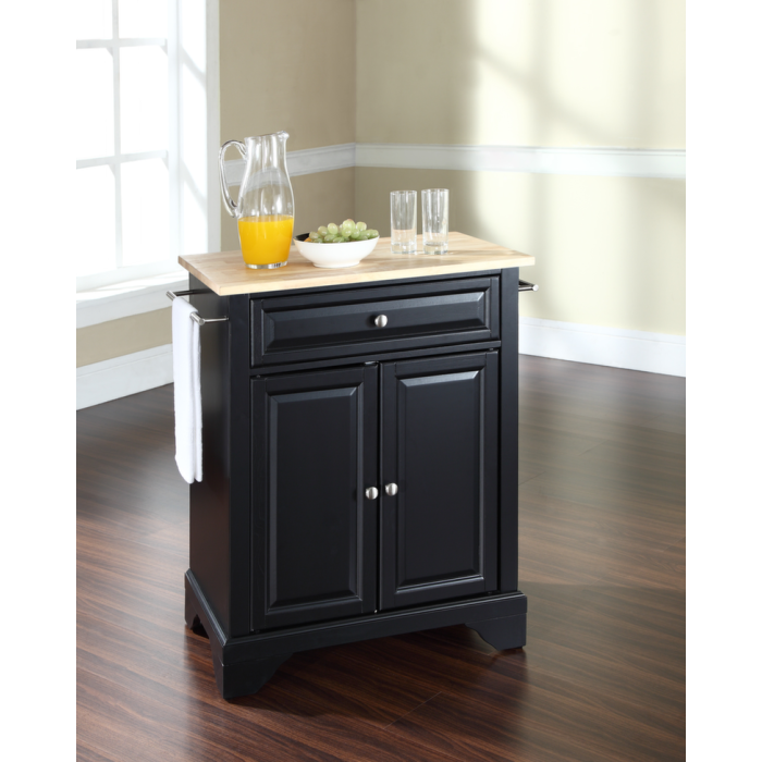 LaFayette Natural Wood Top Portable Kitchen Island in Black Finish