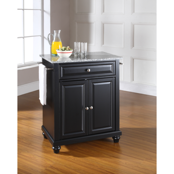 Cambridge Solid Granite Top Portable Kitchen Island in Black Finish
