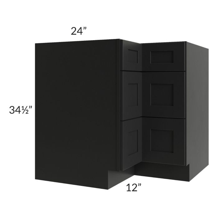 Onyx Black Shaker 36" Corner Three Drawer Base Cabinet