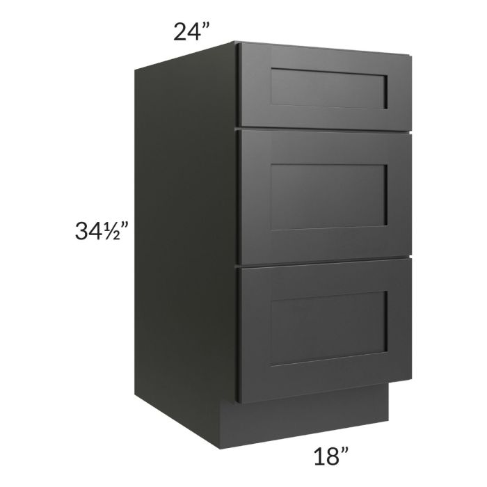 Onyx Black Shaker 18" 3-Drawer Base Cabinet