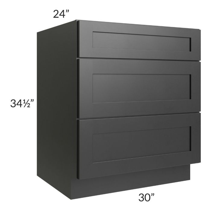Onyx Black Shaker 30" 3-Drawer Base Cabinet