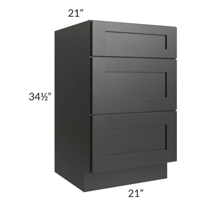 Onyx Black Shaker 21" Vanity Three Drawer Base Cabinet