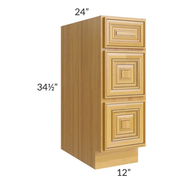 Glazed Praline 12" 3-Drawer Base Cabinet