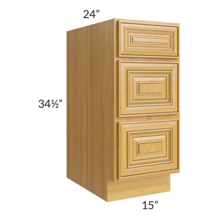 Glazed Praline 15" 3-Drawer Base Cabinet
