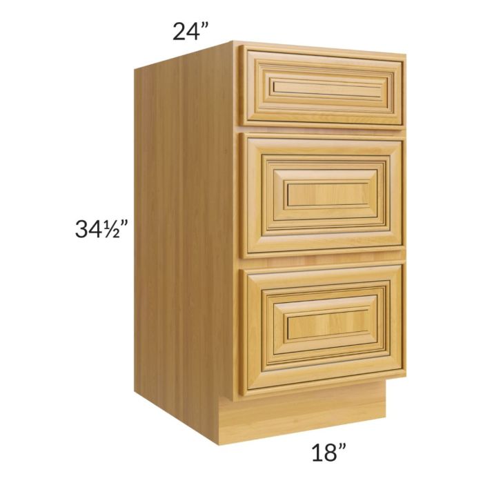 Glazed Praline 18" 3-Drawer Base Cabinet