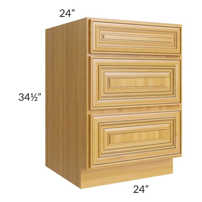 Glazed Praline 24" 3-Drawer Base Cabinet