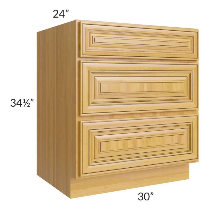 Glazed Praline 30" 3-Drawer Base Cabinet