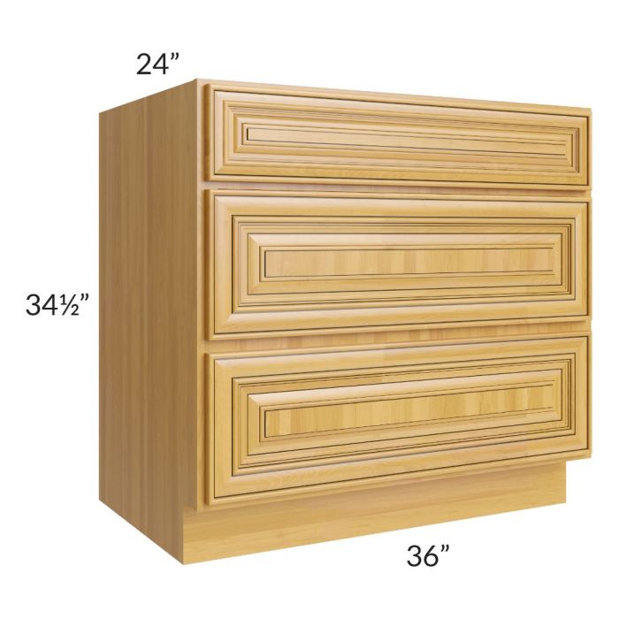 Glazed Praline 36" 3-Drawer Base Cabinet