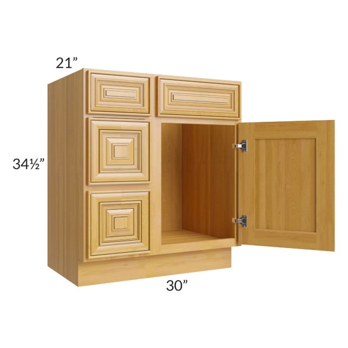 Glazed Praline 30" Vanity Sink Base Cabinet (Drawers on Left)