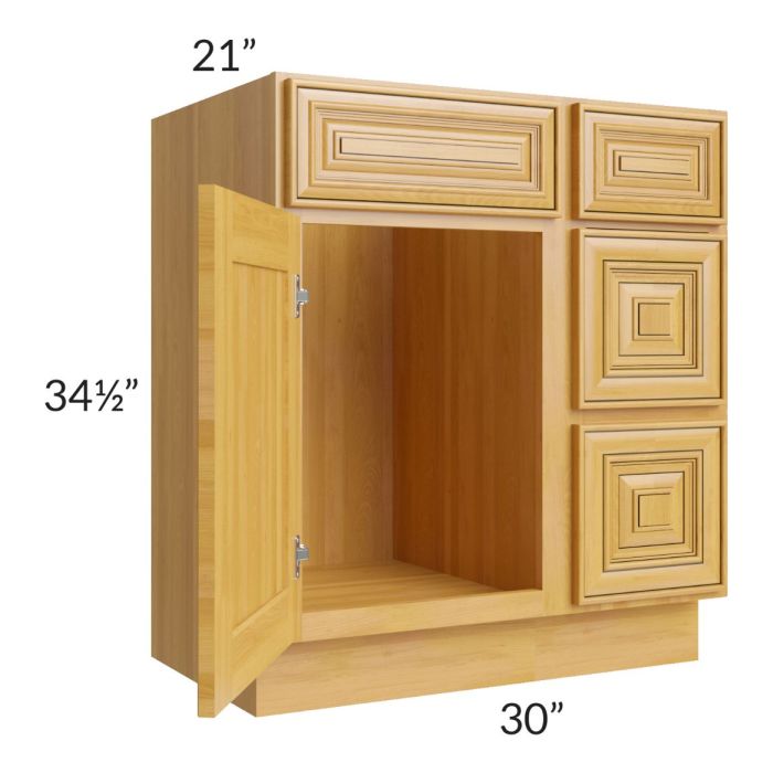 Glazed Praline 30" Vanity Sink Base Cabinet (Drawers on Right)