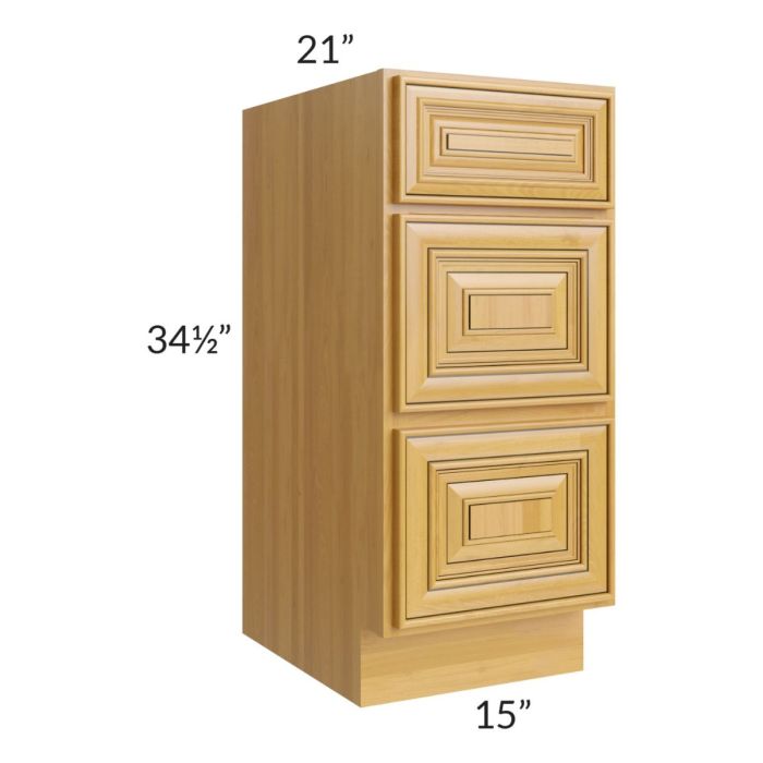 Glazed Praline 15" Vanity Three Drawer Base Cabinet