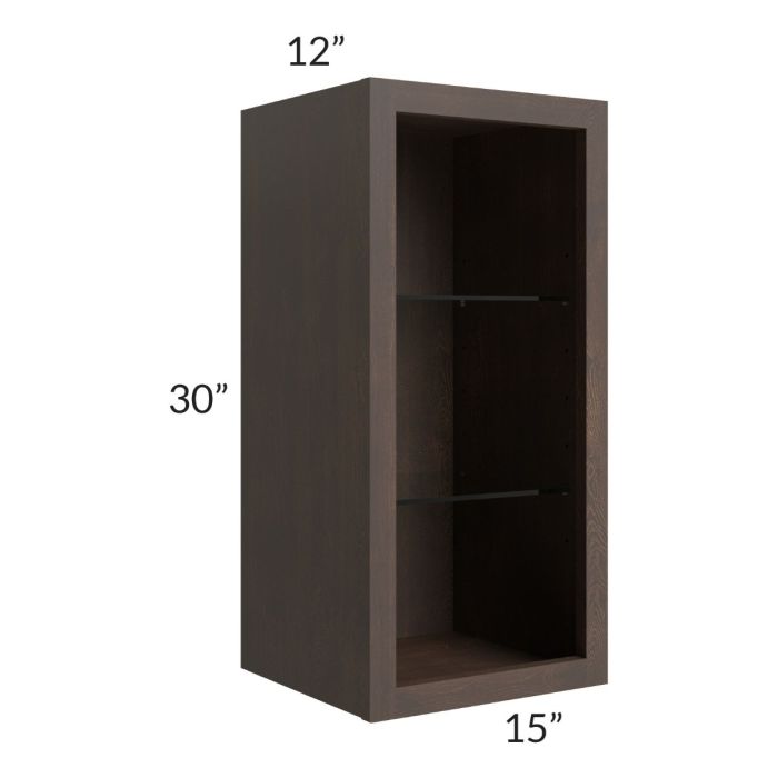 Tuscan Kona Brown 15x30 Wall Cabinet (No Door) To Be Used With A Glass Door