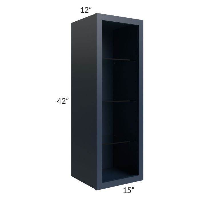 Midtown Blue Shaker 15x42 Wall Cabinet (No Door) To Be Used With A Glass Door