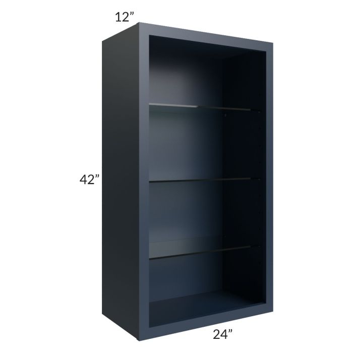 Midtown Blue Shaker 24x42 Wall Cabinet (No Doors) To Be Used With Glass Doors