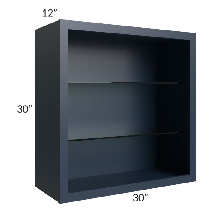 Midtown Blue Shaker 30x30 Wall Cabinet (No Doors) To Be Used With Glass Doors