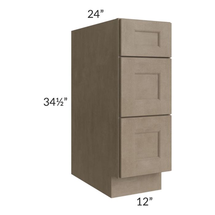 Cobblestone Grey 12" 3-Drawer Base Cabinet