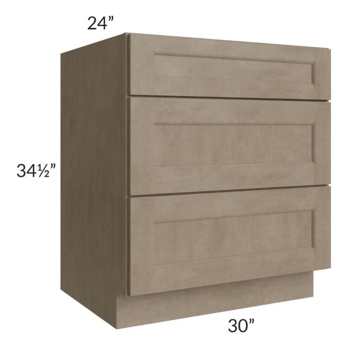 Cobblestone Grey 30" 3-Drawer Base Cabinet