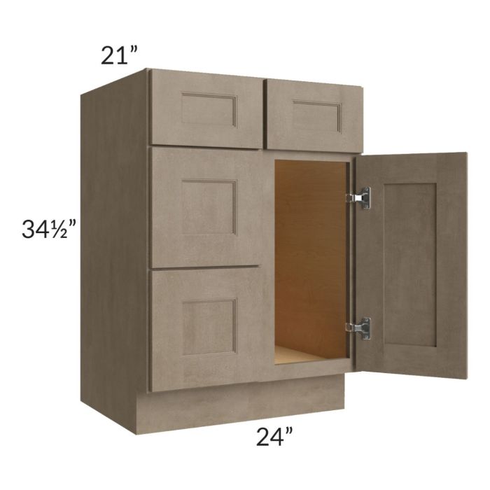 Cobblestone Grey 24" Vanity Sink Base Cabinet (Drawers on Left)