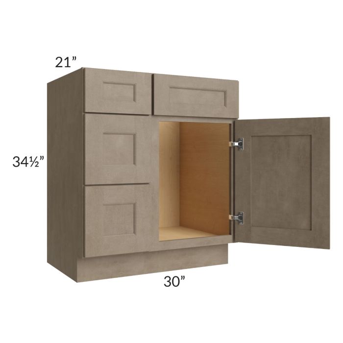 Cobblestone Grey 30" Vanity Sink Base Cabinet (Drawers on Left)