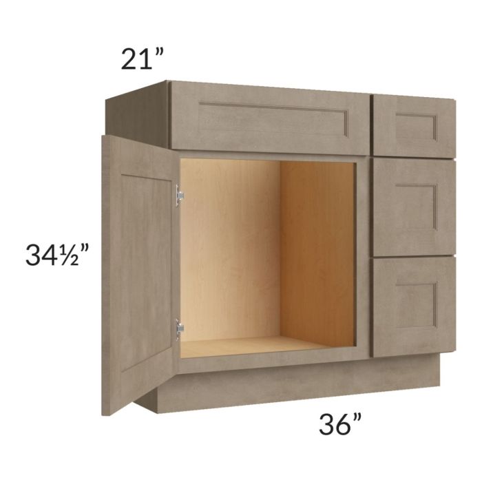 Cobblestone Grey 36" Vanity Sink Base Cabinet (Drawers on Right)