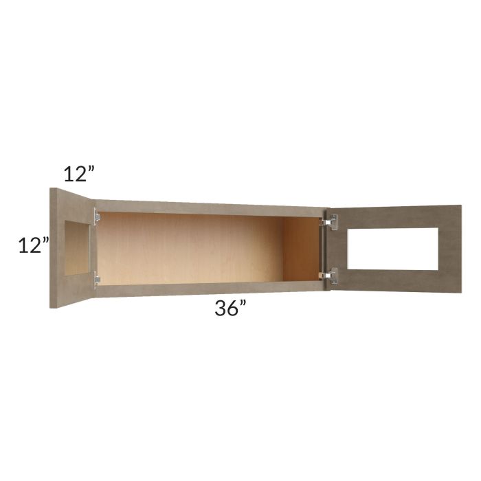 Cobblestone Grey 36x12 Decorative Wall Cabinet with Plain Glass