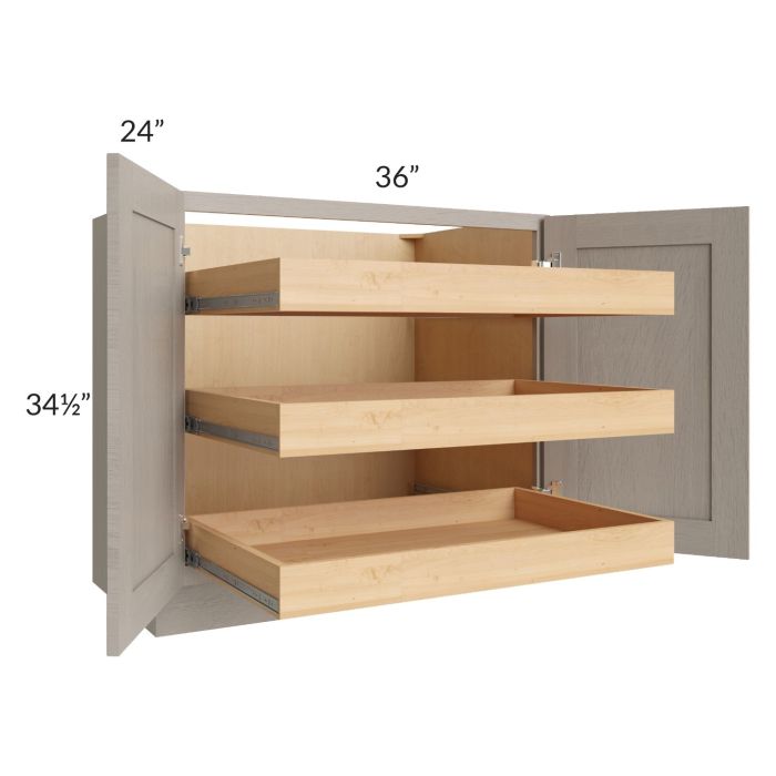 Catalina Mist 36" Full Height Base Cabinet with 3 Rollout Trays