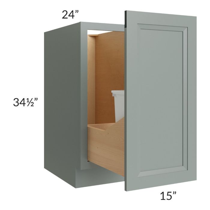 Catalina Meadow Green 15" Full Height Door Base Cabinet with Single Trashcan Pullout