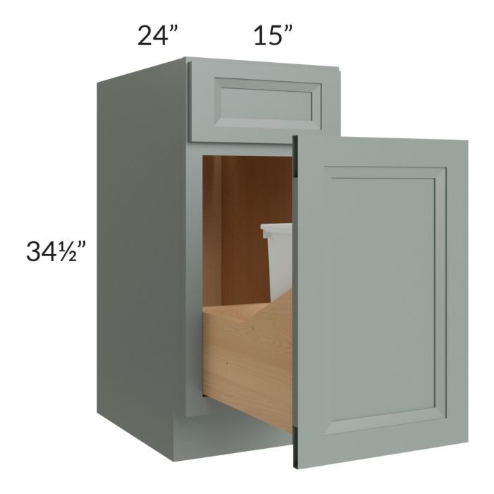 Catalina Meadow Green 15" Base Cabinet with Single Trashcan Pullout