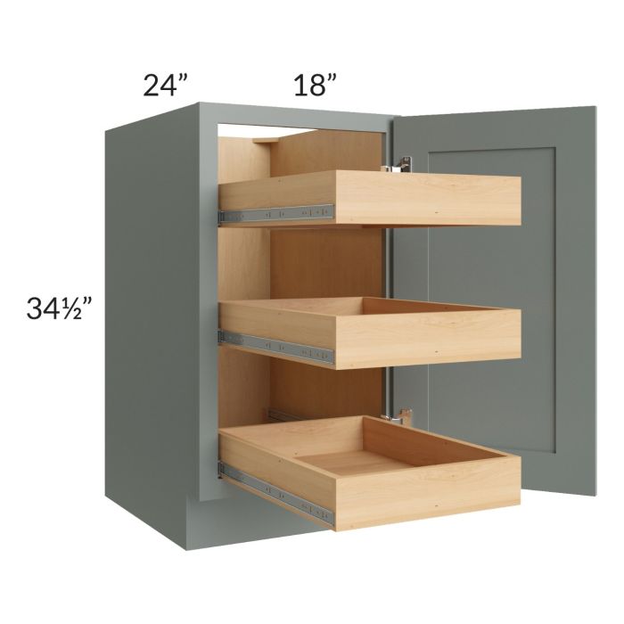 Catalina Meadow Green 18" Full Height Door Base Cabinet with 3 Rollout Trays