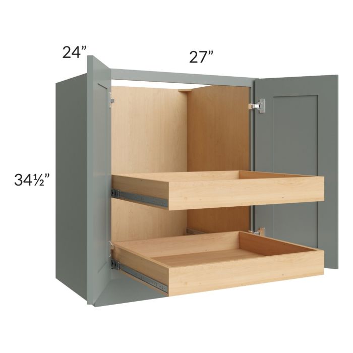 Catalina Meadow Green 27" Full Height Base Cabinet with 2 Rollout Trays