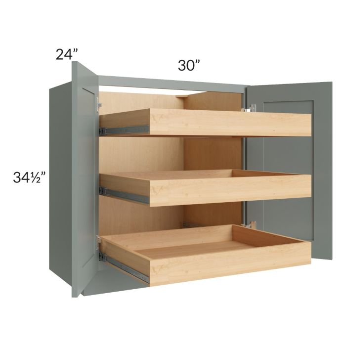 Catalina Meadow Green 30" Full Height Base Cabinet with 3 Rollout Trays