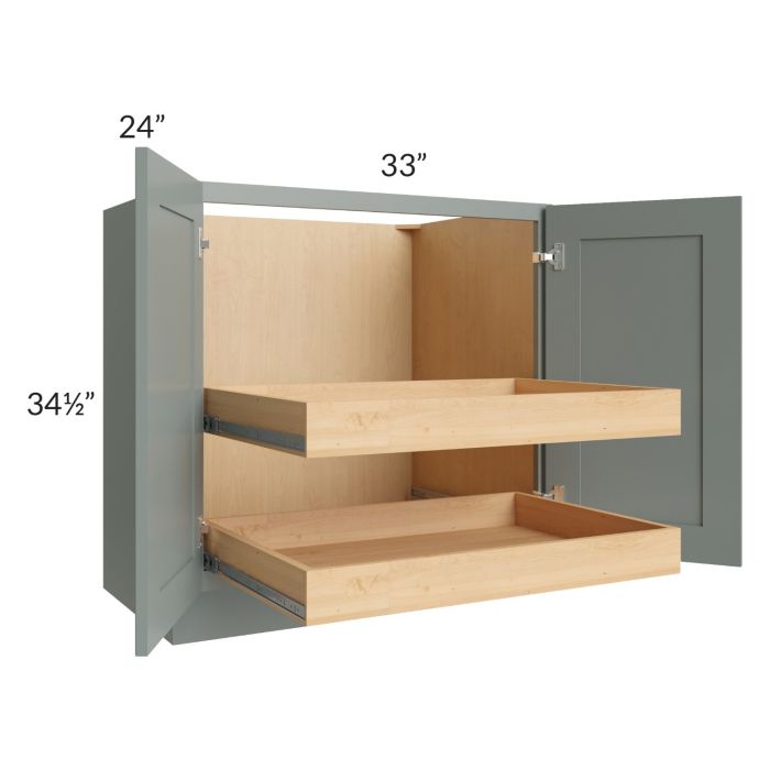Catalina Meadow Green 33" Full Height Base Cabinet with 2 Rollout Trays