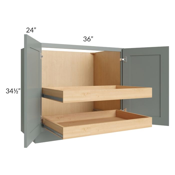 Catalina Meadow Green 36" Full Height Base Cabinet with 2 Rollout Trays