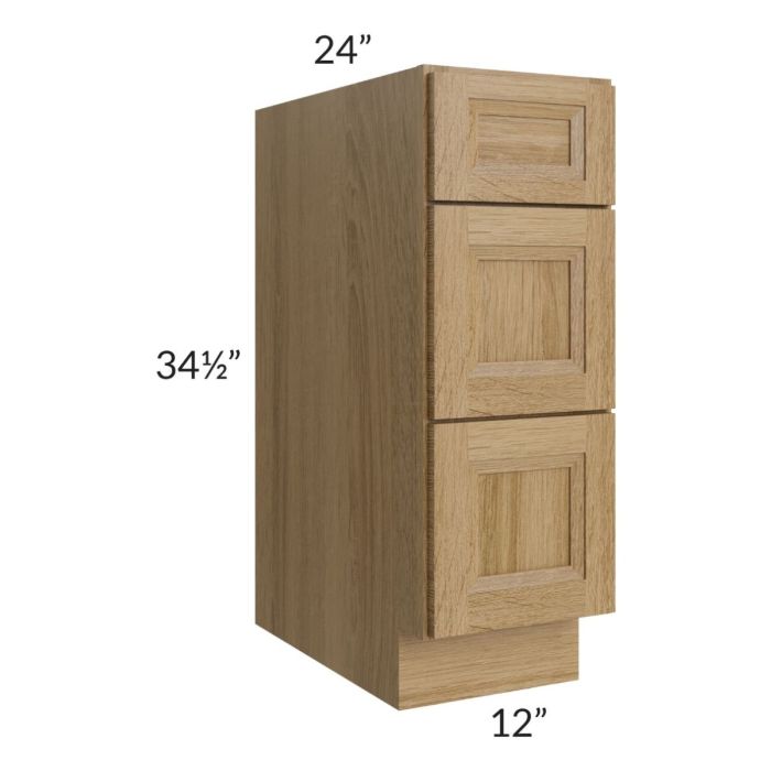 Catalina Toffee 12" 3-Drawer Base Cabinet