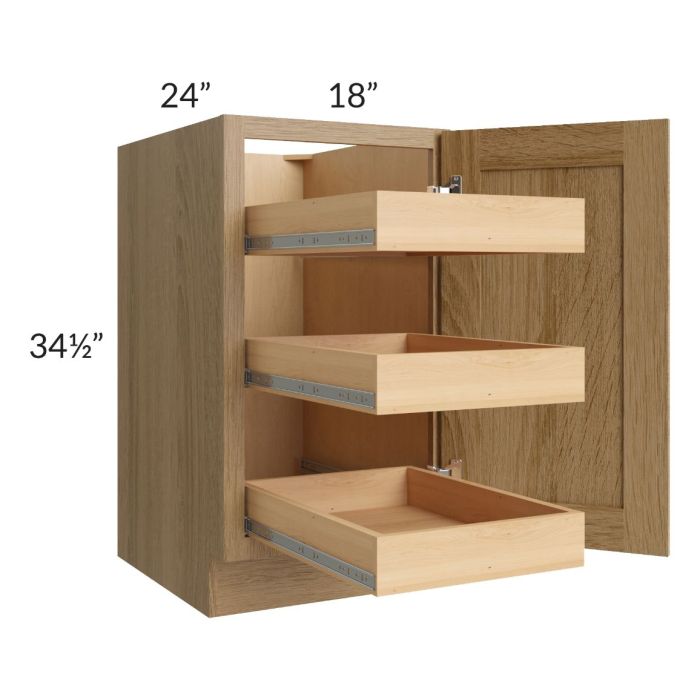 Catalina Toffee 18" Full Height Door Base Cabinet with 3 Rollout Trays