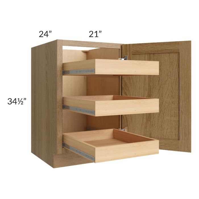 Catalina Toffee 21" Full Height Door Base Cabinet with 3 Rollout Trays