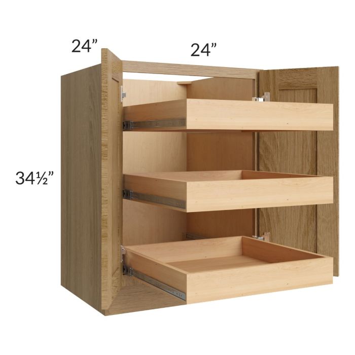 Catalina Toffee 24" Full Height Base Cabinet with 3 Rollout Trays