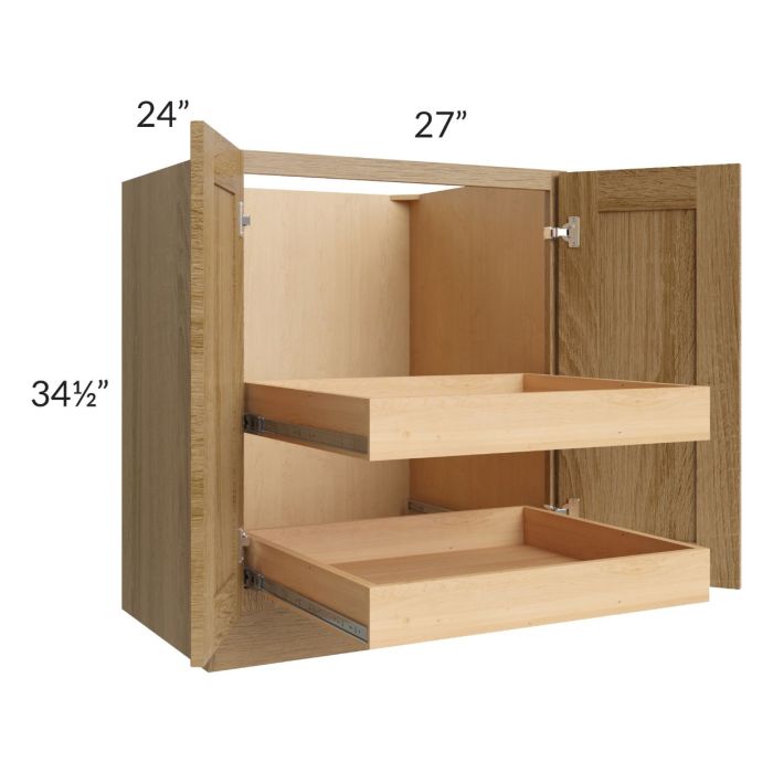 Catalina Toffee 27" Full Height Base Cabinet with 2 Rollout Trays