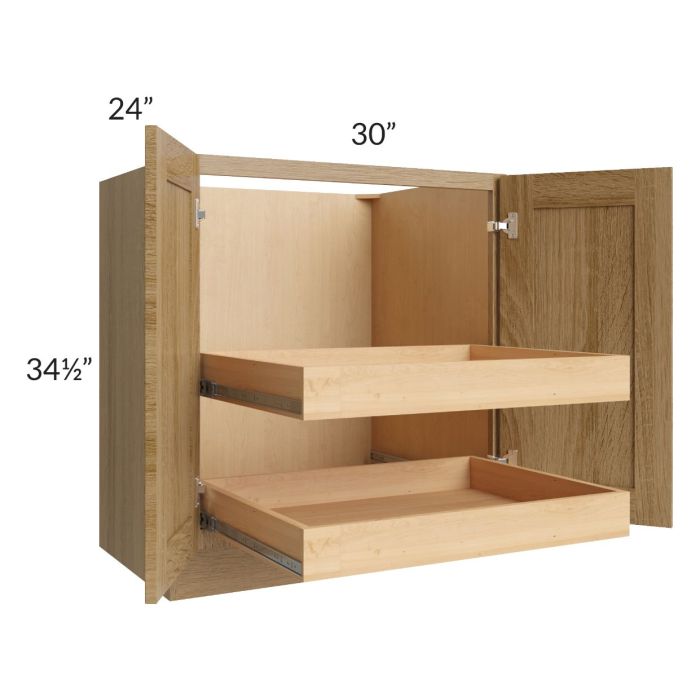 Catalina Toffee 30" Full Height Base Cabinet with 2 Rollout Trays