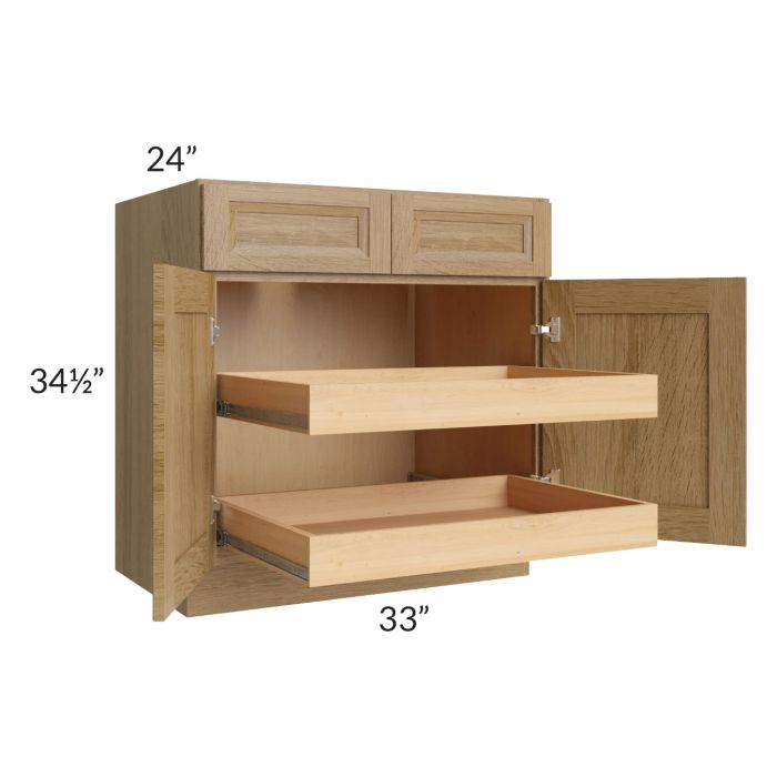 Catalina Toffee 33" Base Cabinet with 2 Rollout Trays