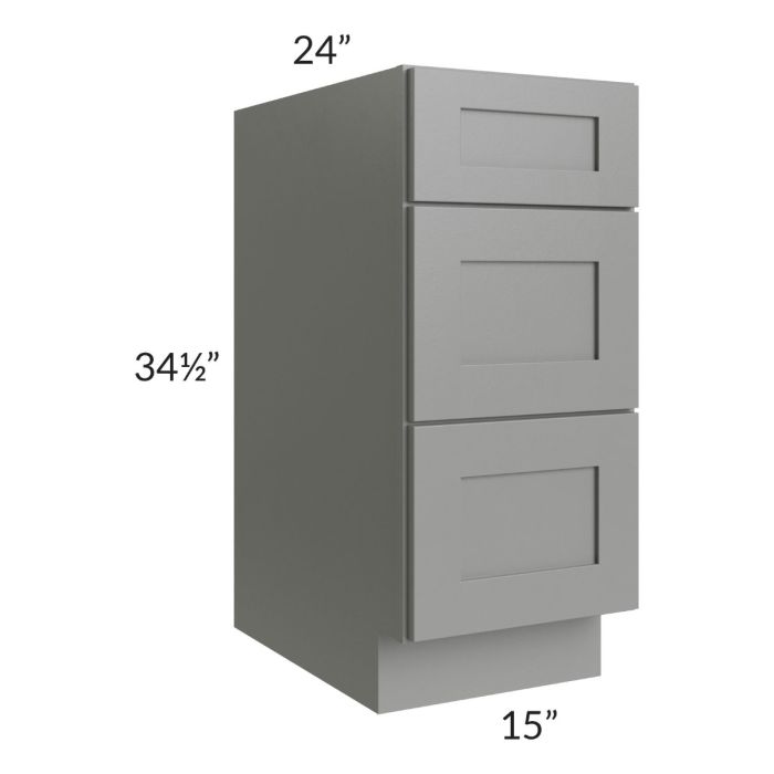 Shale Grey Shaker 15" 3-Drawer Base Cabinet