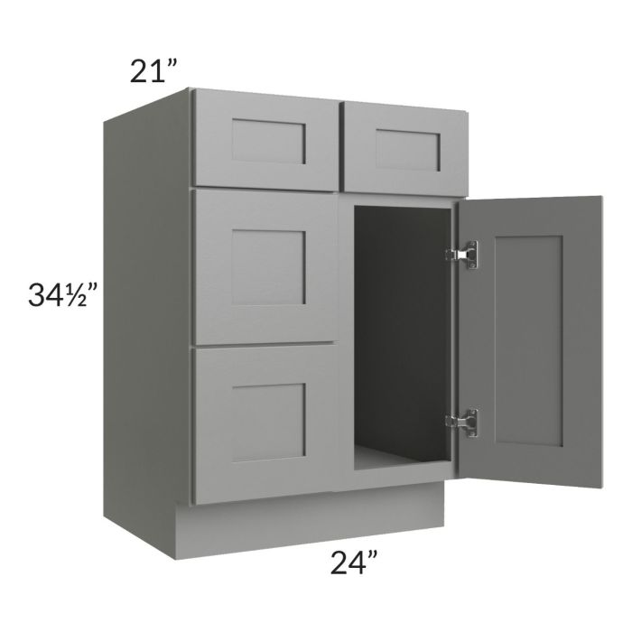 Shale Grey Shaker 24" Vanity Sink Base Cabinet (Drawers on Left)