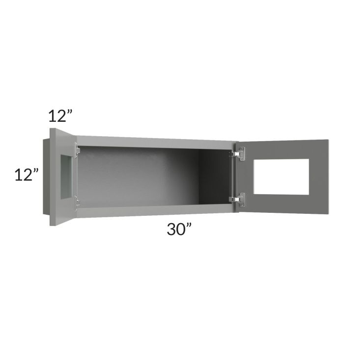 Shale Grey Shaker 30x12 Decorative Wall Cabinet with Plain Glass