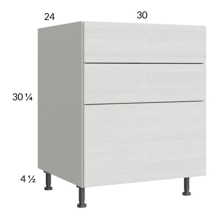 Euro White Grain 30" 2-Drawer Range Base Cabinet with 1 False Drawer Front