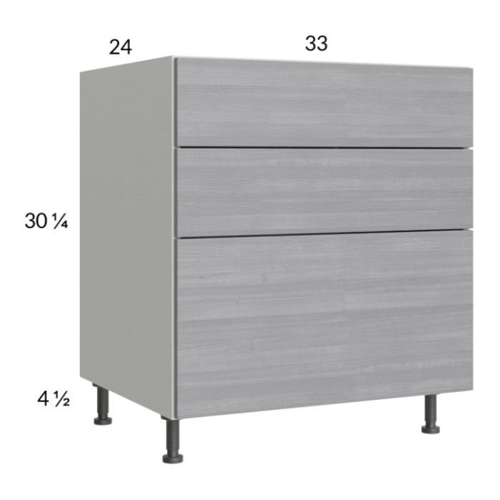 Euro Grey 33" 2-Drawer Range Base Cabinet with 1 False Drawer Front