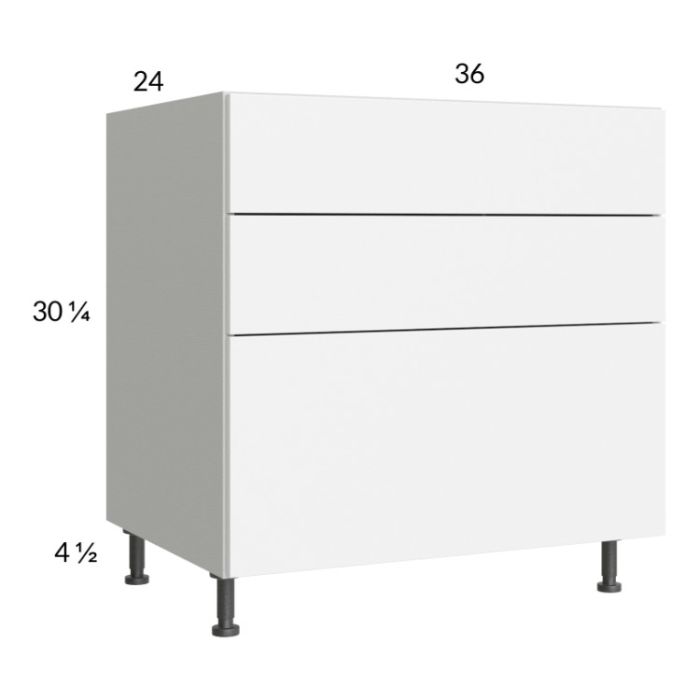 Euro Gloss White 36" 2-Drawer Range Base Cabinet with 1 False Drawer Front