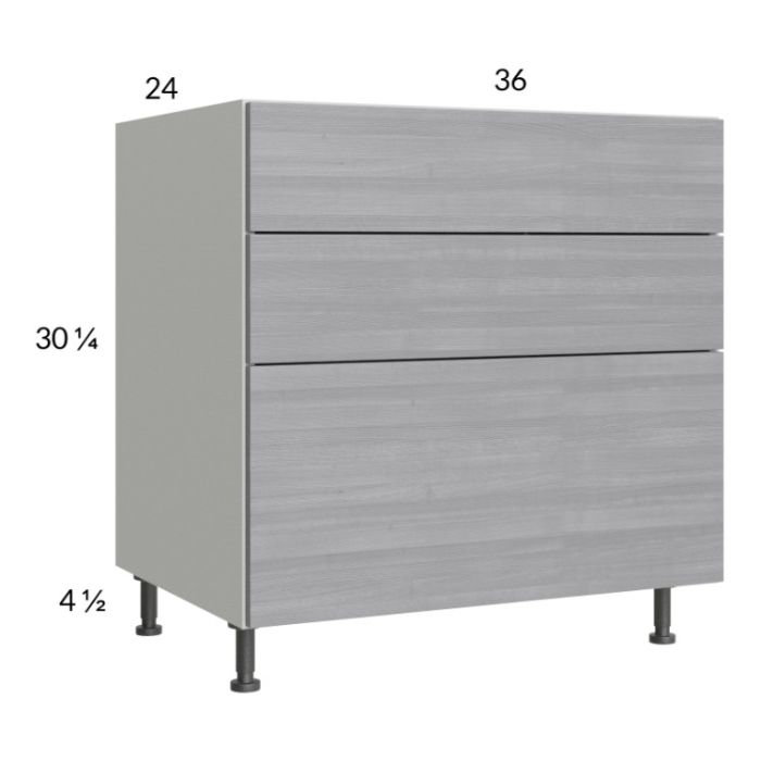 Euro Grey 36" 2-Drawer Range Base Cabinet with 1 False Drawer Front
