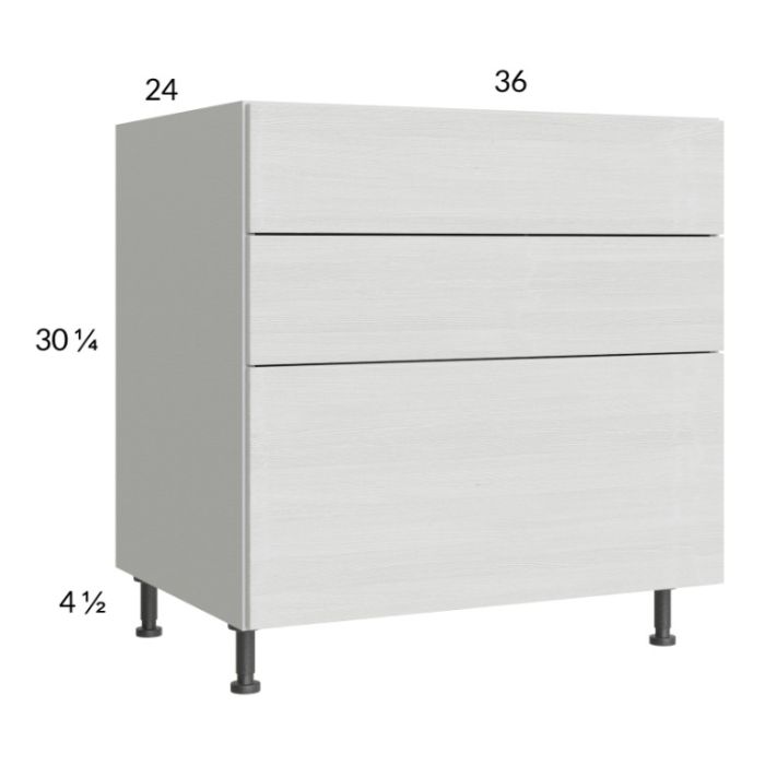 Euro White Grain 36" 2-Drawer Range Base Cabinet with 1 False Drawer Front